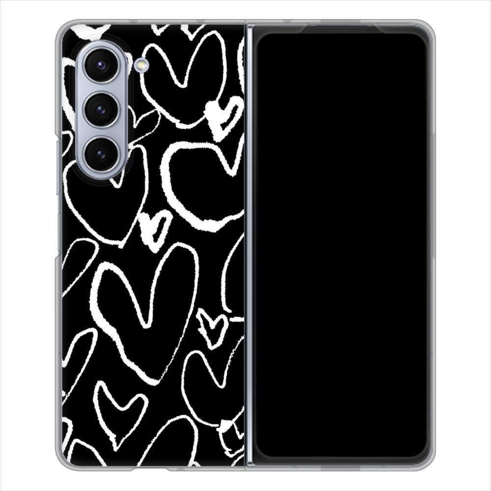 Galaxy Z Fold5 SCG22 au 高画質仕上げ 背面印刷 ハードケース 【1124 ハート BK&WH】
