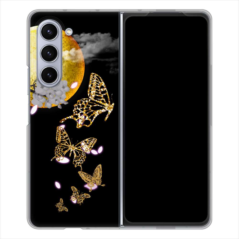 Galaxy Z Fold5 SCG22 au 高画質仕上げ 背面印刷 ハードケース 【1150 月に昇る蝶】