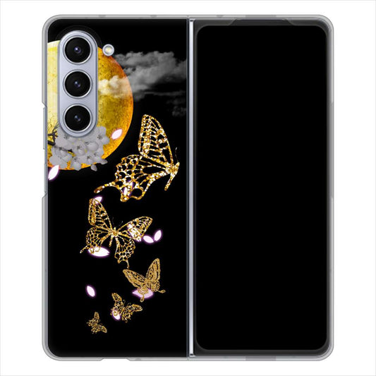 Galaxy Z Fold5 SCG22 au 高画質仕上げ 背面印刷 ハードケース 【1150 月に昇る蝶】