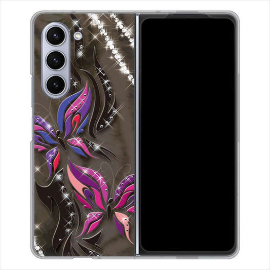 Galaxy Z Fold5 SCG22 au 高画質仕上げ 背面印刷 ハードケース 【1164 キラめくストーンと蝶】