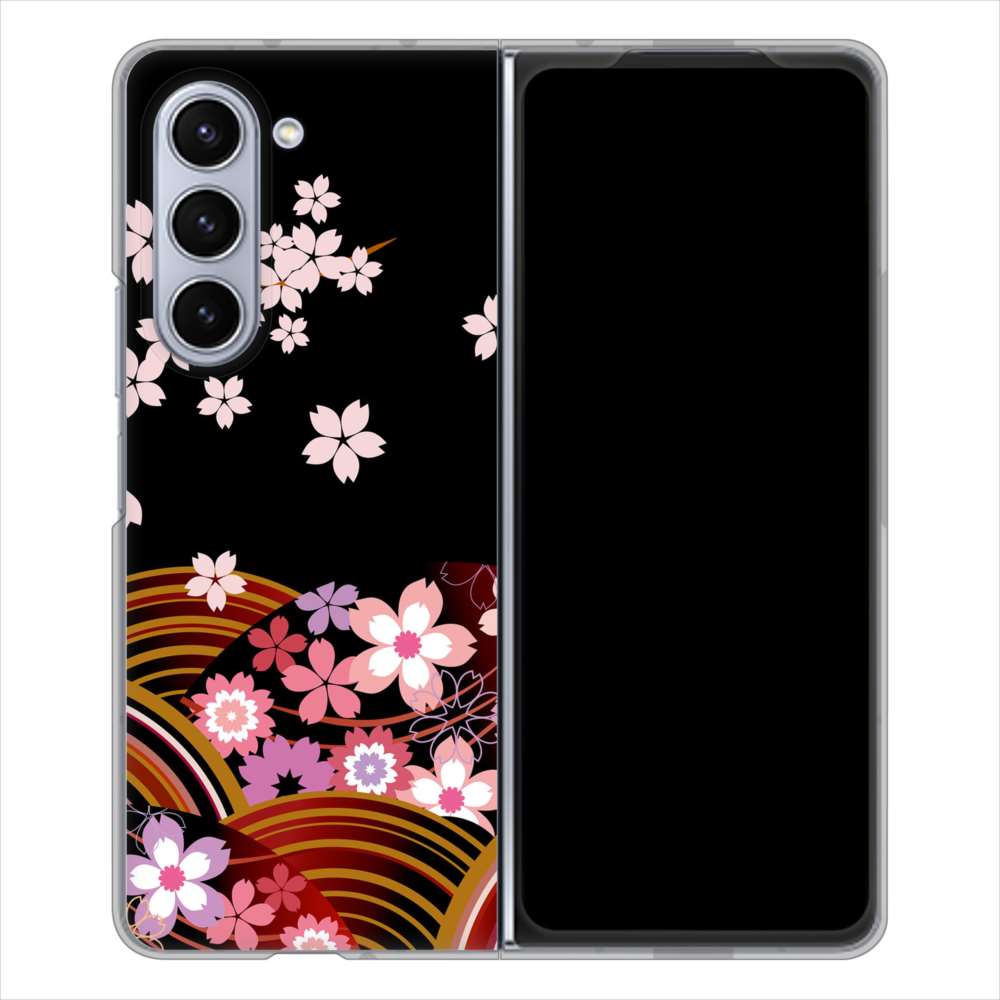 Galaxy Z Fold5 SCG22 au 高画質仕上げ 背面印刷 ハードケース 【1237 和柄&筆文字・夜桜の宴】