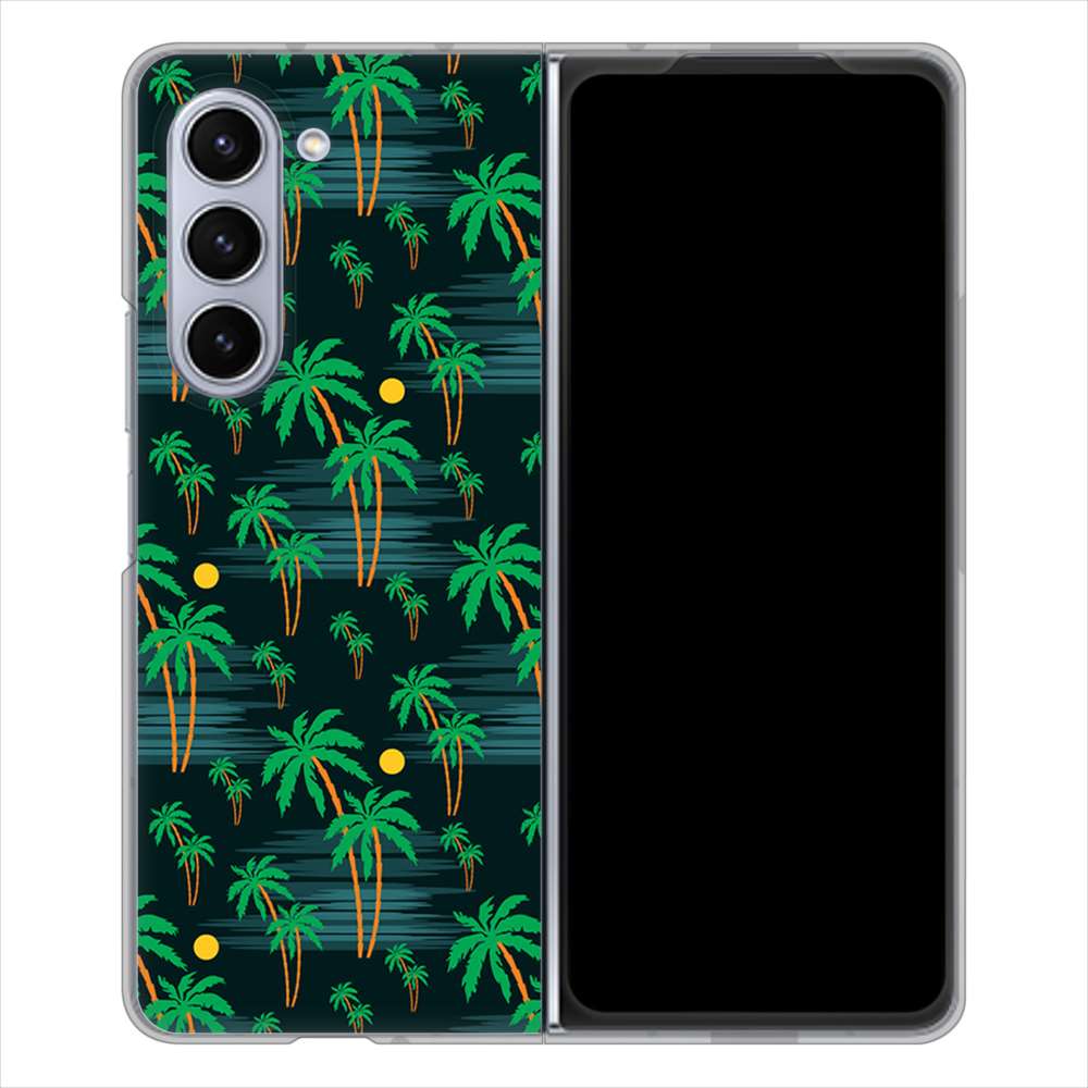 Galaxy Z Fold5 SCG22 au 高画質仕上げ 背面印刷 ハードケース 【1315 月夜とヤシ】