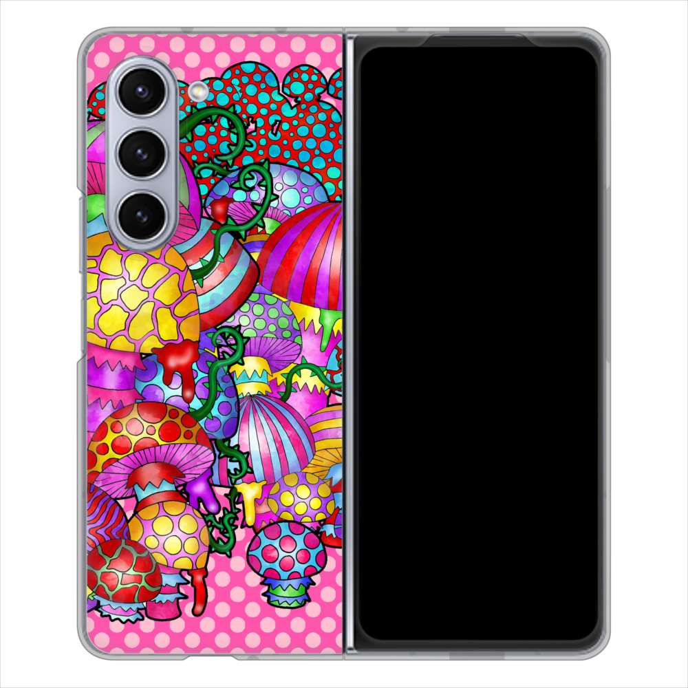 Galaxy Z Fold5 SCG22 au 高画質仕上げ 背面印刷 ハードケースむかいあぐる きのこ