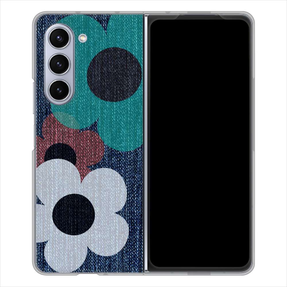 Galaxy Z Fold5 SCG22 au 高画質仕上げ 背面印刷 ハードケース 【EK869 ルーズフラワーinデニム風】