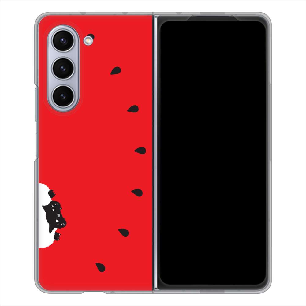 Galaxy Z Fold5 SCG22 au 高画質仕上げ 背面印刷 ハードケースすいかをかじるネコ