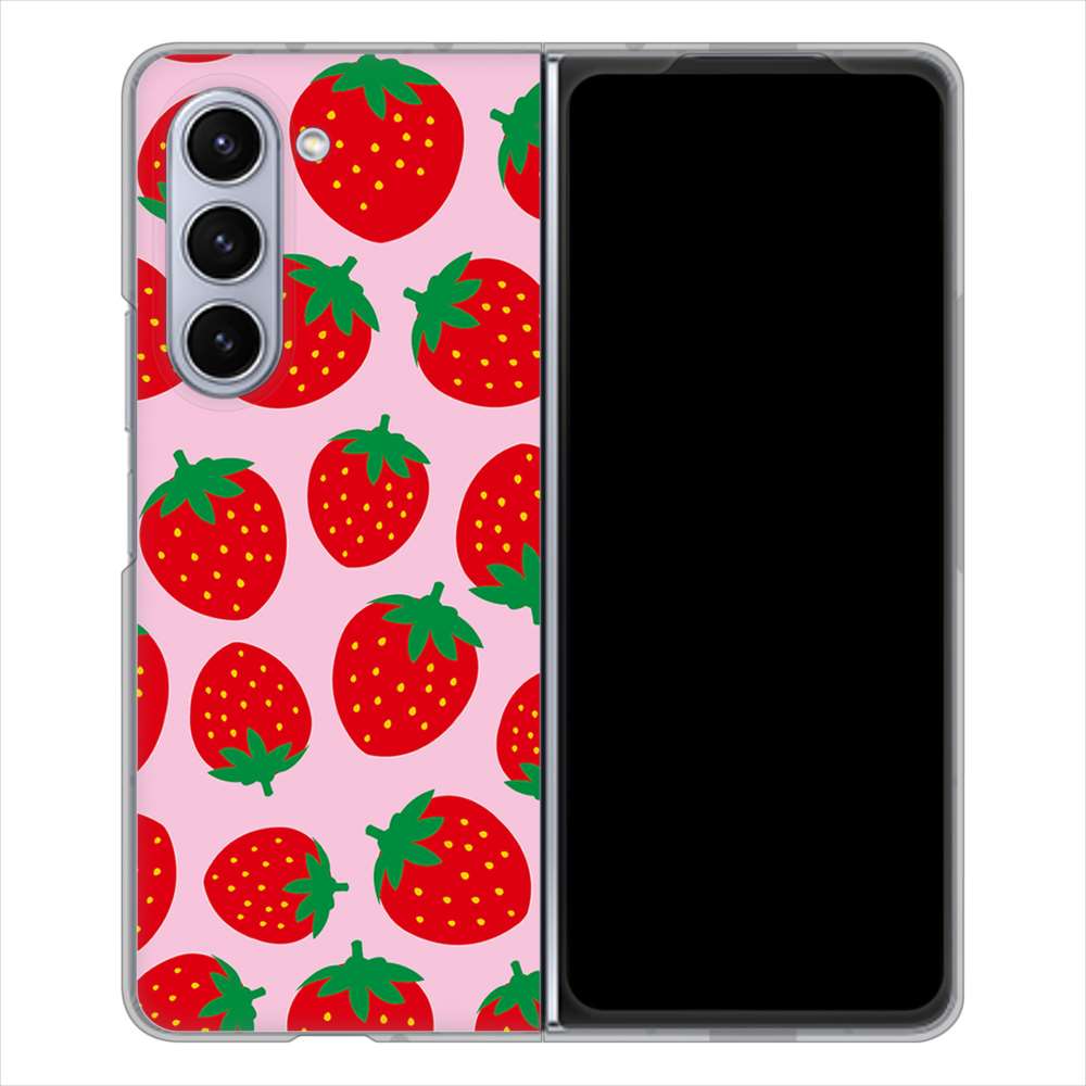 Galaxy Z Fold5 SCG22 au 高画質仕上げ 背面印刷 ハードケース小さいイチゴ模様
