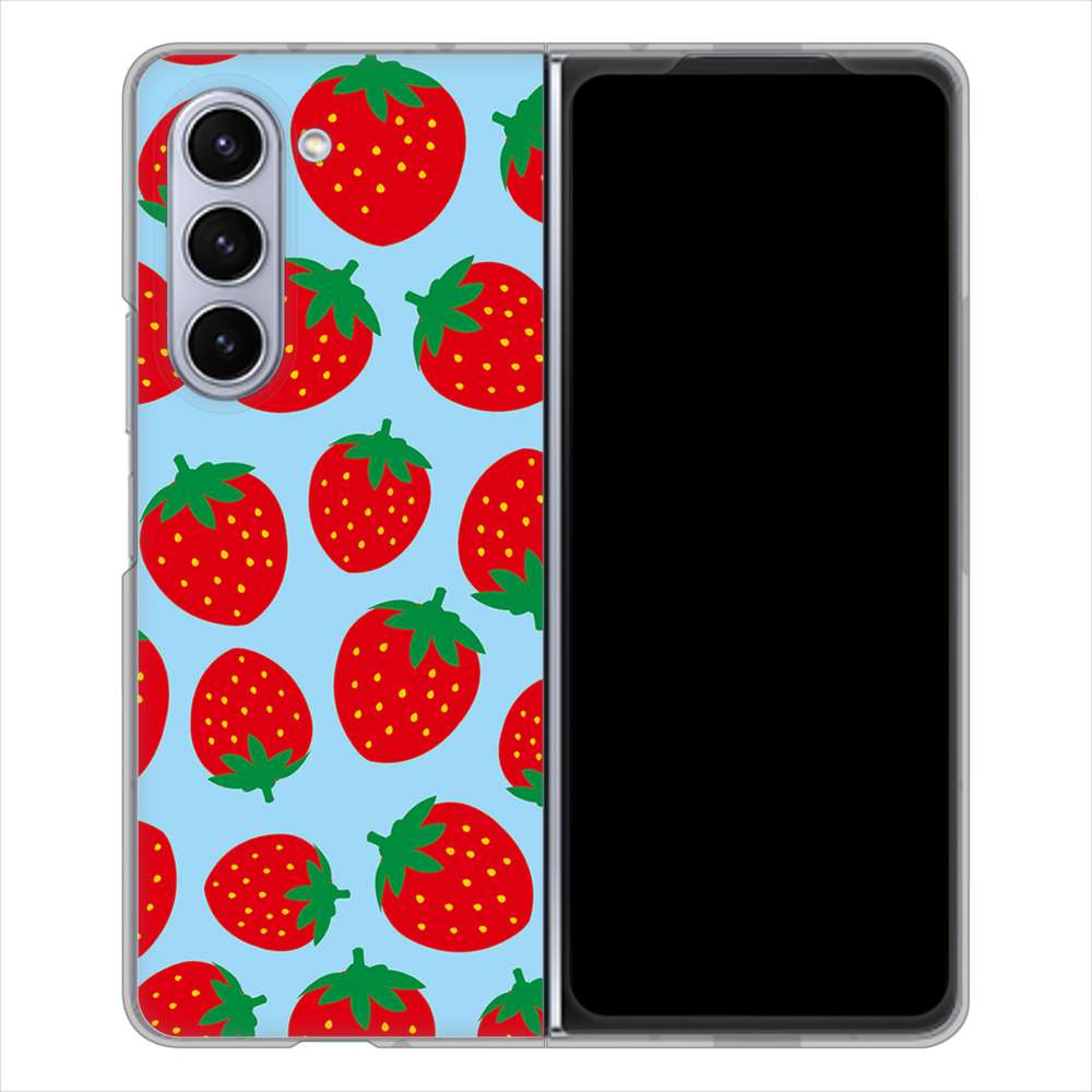 Galaxy Z Fold5 SCG22 au 高画質仕上げ 背面印刷 ハードケース小さいイチゴ模様