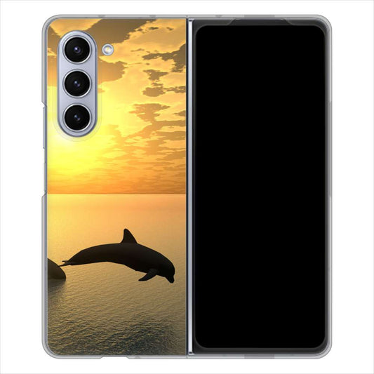 Galaxy Z Fold5 SCG22 au 高画質仕上げ 背面印刷 ハードケース 【VA845 夕暮れのドルフィン】