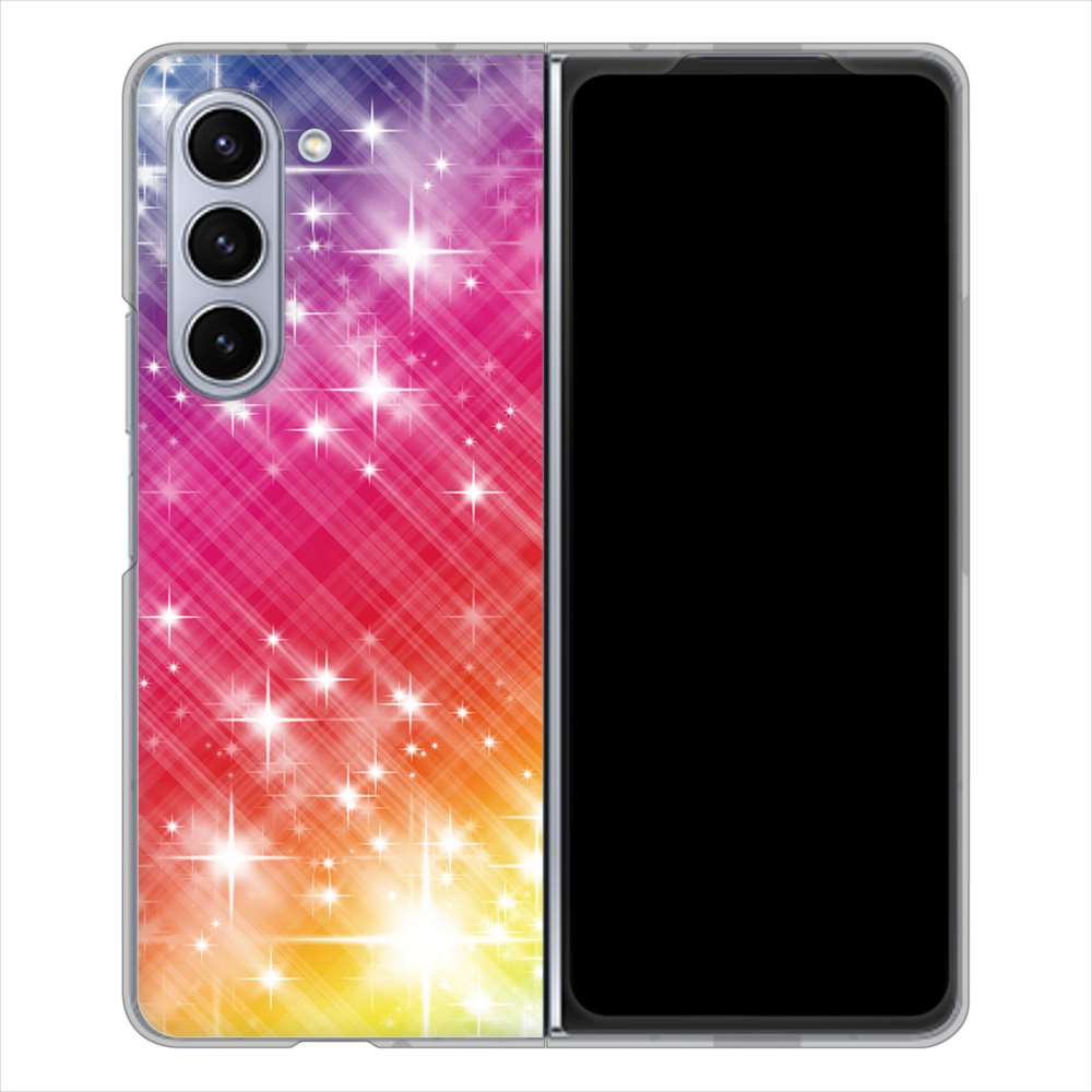 Galaxy Z Fold5 SCG22 au 高画質仕上げ 背面印刷 ハードケース 【VA872 レインボーフレーム】