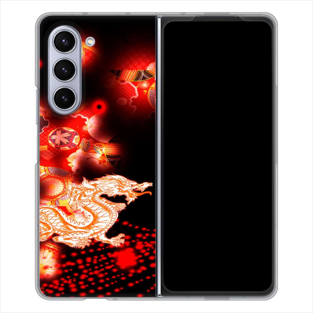 Galaxy Z Fold5 SCG22 au 高画質仕上げ 背面印刷 ハードケース赤竜