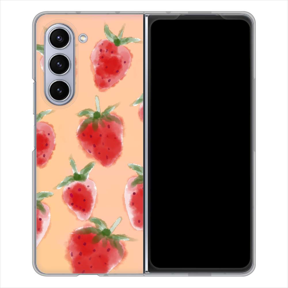 Galaxy Z Fold5 SCG22 au 高画質仕上げ 背面印刷 ハードケースイチゴ 水彩