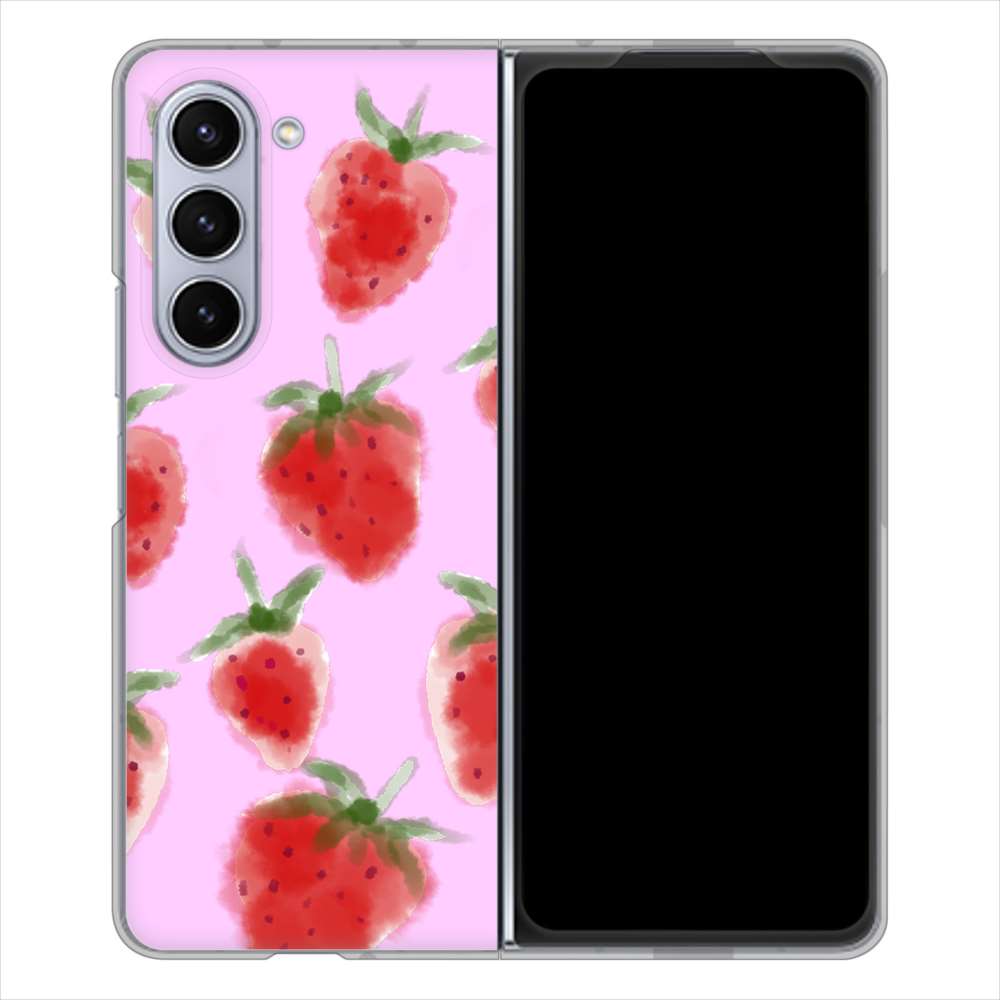 Galaxy Z Fold5 SCG22 au 高画質仕上げ 背面印刷 ハードケースイチゴ 水彩