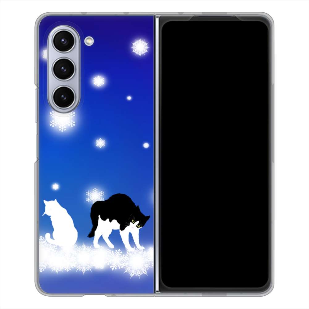 Galaxy Z Fold5 SCG22 au 高画質仕上げ 背面印刷 ハードケース 【YJ335 雪の結晶 はちわれ】