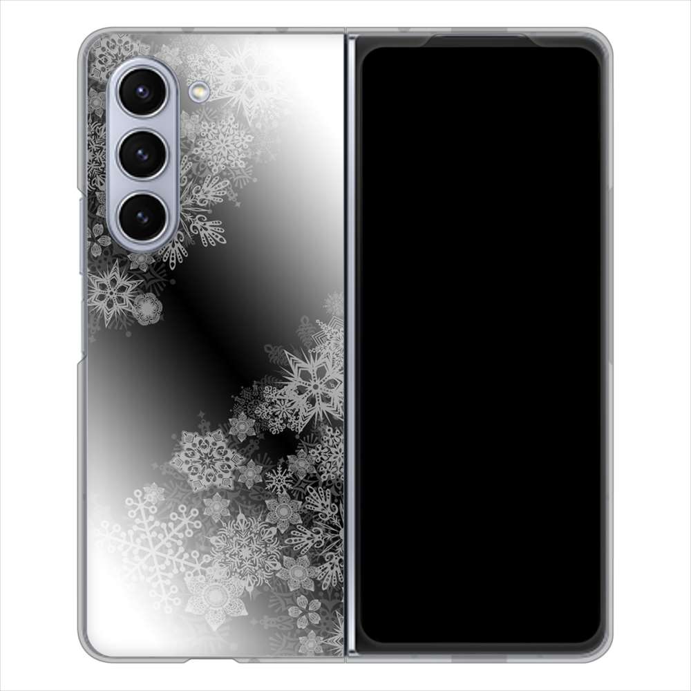 Galaxy Z Fold5 SCG22 au 高画質仕上げ 背面印刷 ハードケース 【YJ340 モノトーン 雪の結晶 】