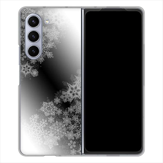 Galaxy Z Fold5 SCG22 au 高画質仕上げ 背面印刷 ハードケース 【YJ340 モノトーン 雪の結晶 】