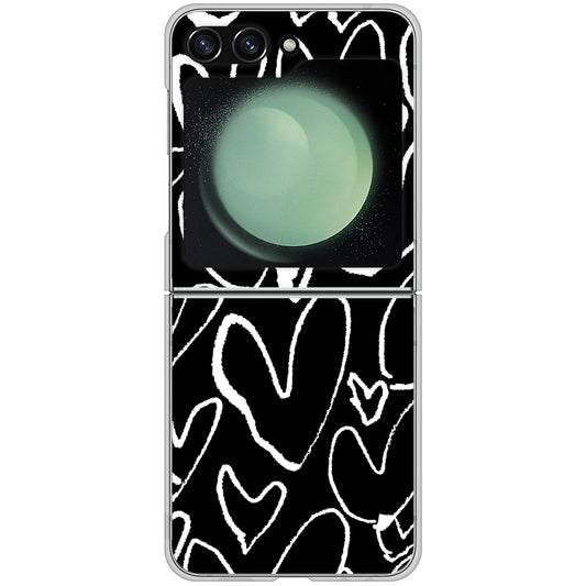 Galaxy Z Flip5 SCG23 au 高画質仕上げ 背面印刷 ハードケース 【1124 ハート BK&WH】