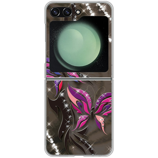 Galaxy Z Flip5 SCG23 au 高画質仕上げ 背面印刷 ハードケース 【1164 キラめくストーンと蝶】