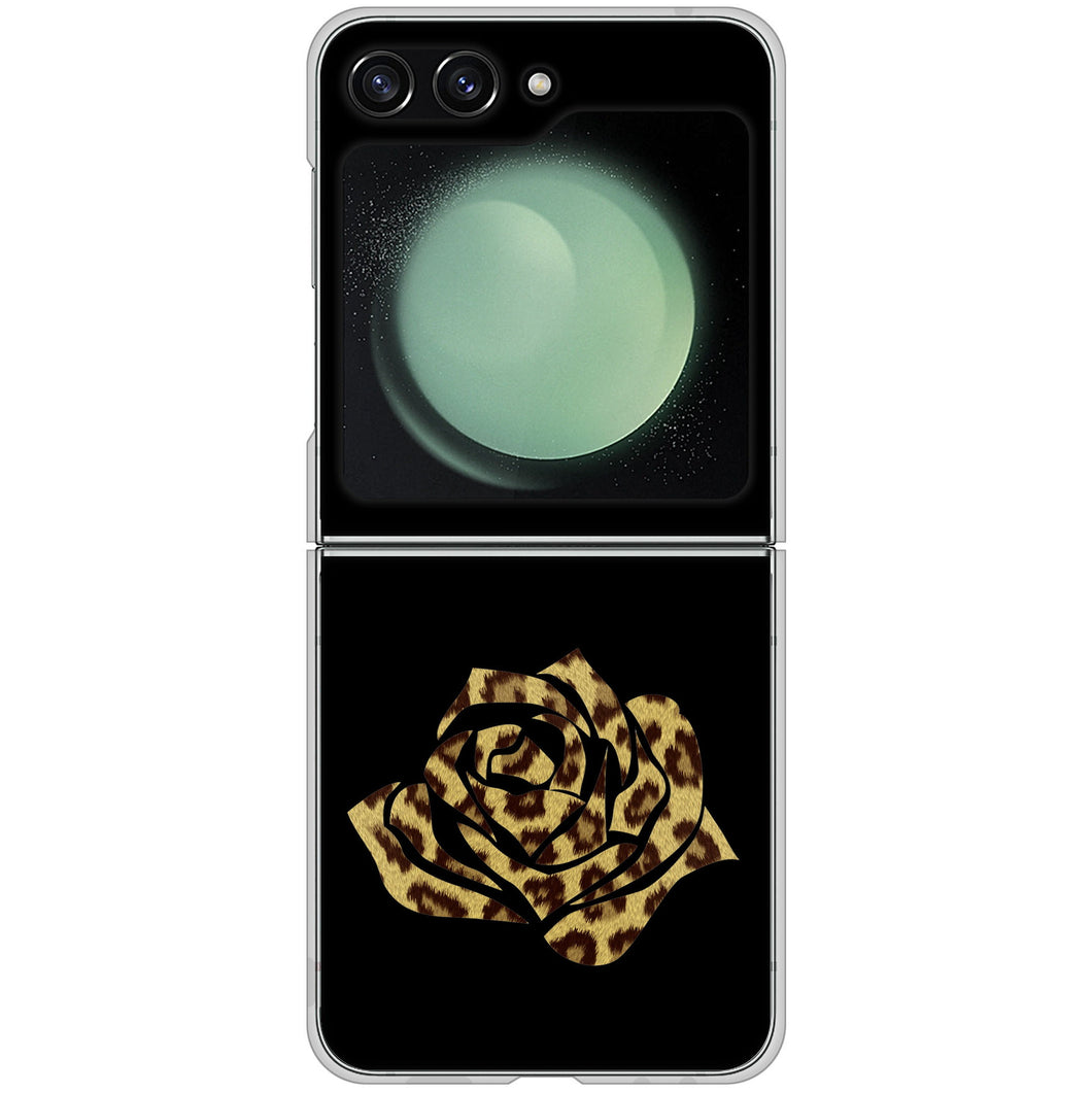 Galaxy Z Flip5 SCG23 au 高画質仕上げ 背面印刷 ハードケース 【1184 ヒョウのバラ(茶)】