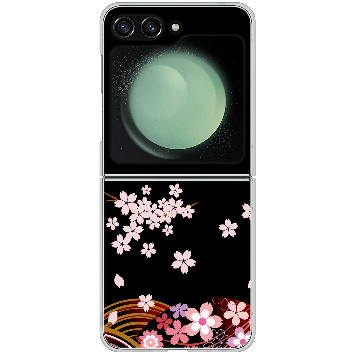 Galaxy Z Flip5 SCG23 au 高画質仕上げ 背面印刷 ハードケース 【1237 和柄&筆文字・夜桜の宴】