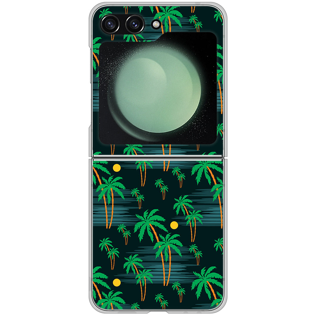 Galaxy Z Flip5 SCG23 au 高画質仕上げ 背面印刷 ハードケース 【1315 月夜とヤシ】