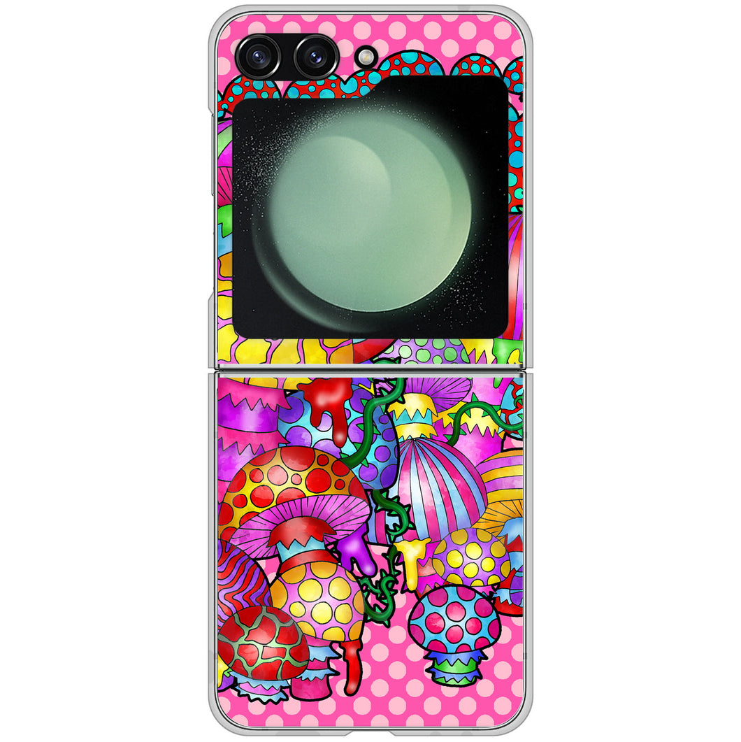 Galaxy Z Flip5 SCG23 au 高画質仕上げ 背面印刷 ハードケースむかいあぐる きのこ