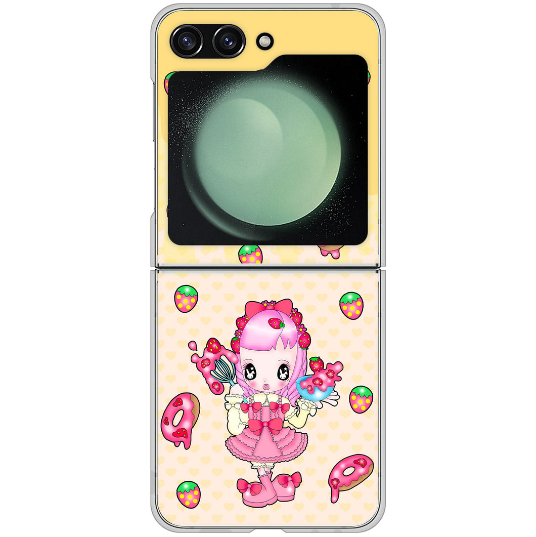 Galaxy Z Flip5 SCG23 au 高画質仕上げ 背面印刷 ハードケースむかいあぐる ストロベリードーナツ