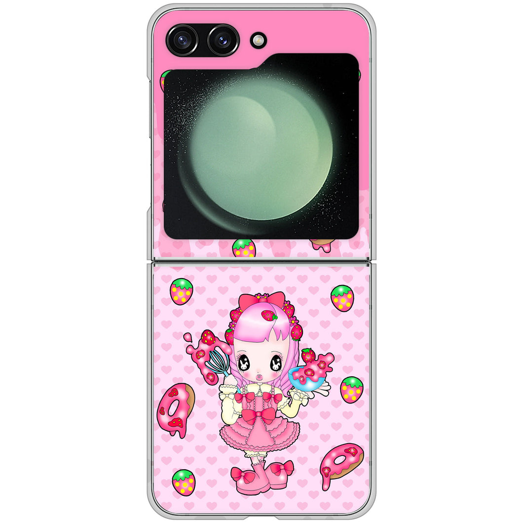 Galaxy Z Flip5 SCG23 au 高画質仕上げ 背面印刷 ハードケースむかいあぐる ストロベリードーナツ
