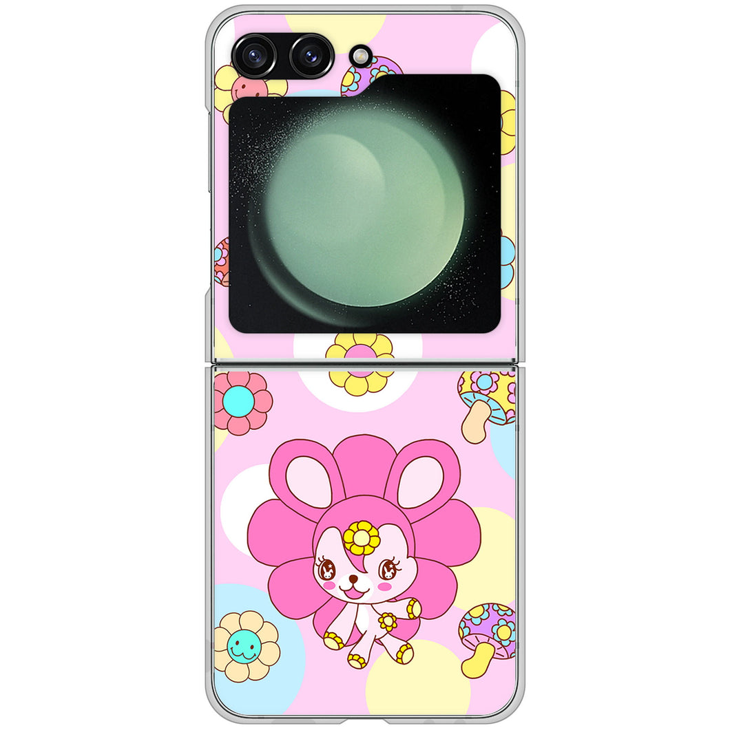 Galaxy Z Flip5 SCG23 au 高画質仕上げ 背面印刷 ハードケースむかいあぐる フラワーうさぎのフラッピョン