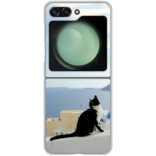 Galaxy Z Flip5 SCG23 au 高画質仕上げ 背面印刷 ハードケース 【VA805 ネコと地中海】