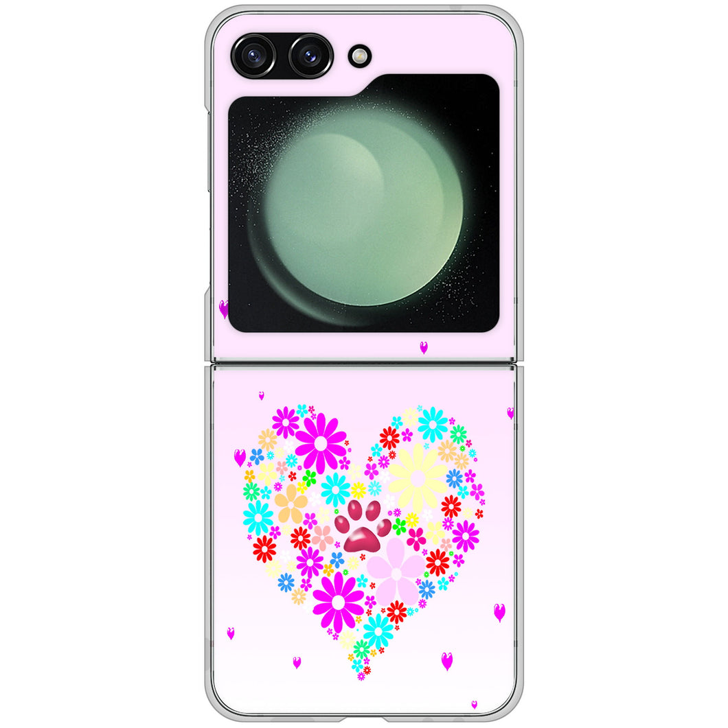 Galaxy Z Flip5 SCG23 au 高画質仕上げ 背面印刷 ハードケースハートと肉球