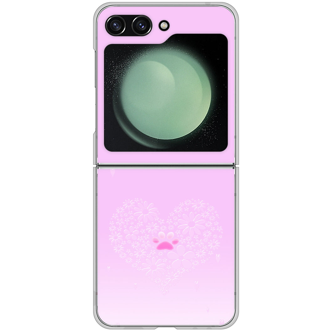 Galaxy Z Flip5 SCG23 au 高画質仕上げ 背面印刷 ハードケースハートと肉球