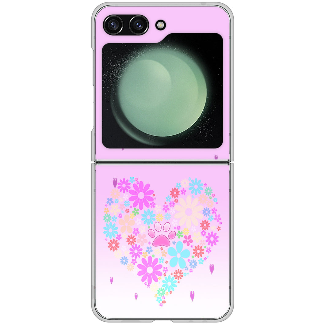 Galaxy Z Flip5 SCG23 au 高画質仕上げ 背面印刷 ハードケースハートと肉球