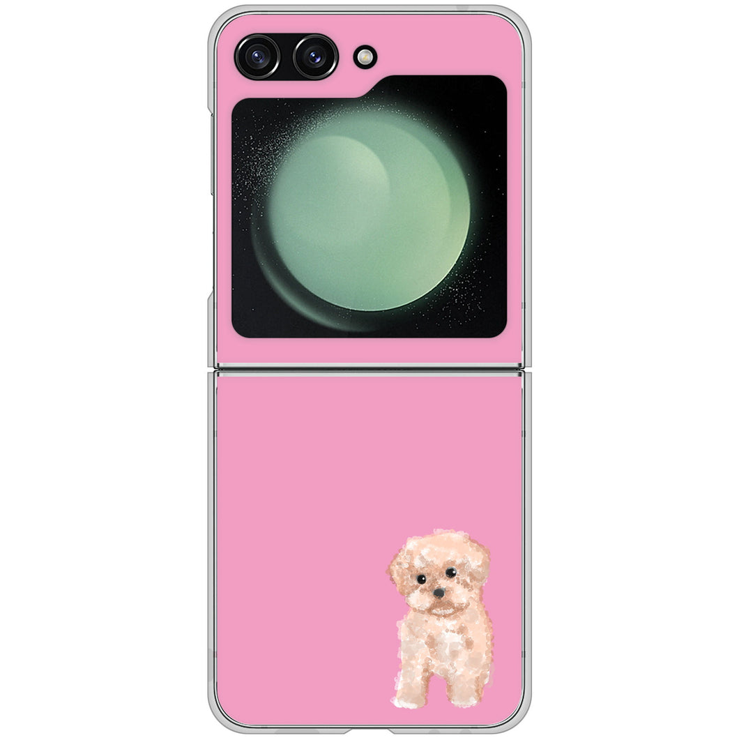 Galaxy Z Flip5 SCG23 au 高画質仕上げ 背面印刷 ハードケーストイプードルアプリコット