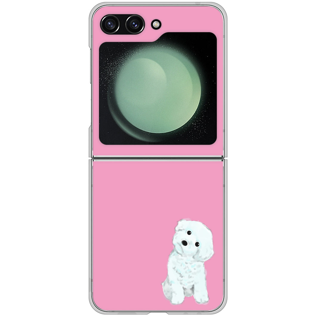 Galaxy Z Flip5 SCG23 au 高画質仕上げ 背面印刷 ハードケーストイプードルホワイト