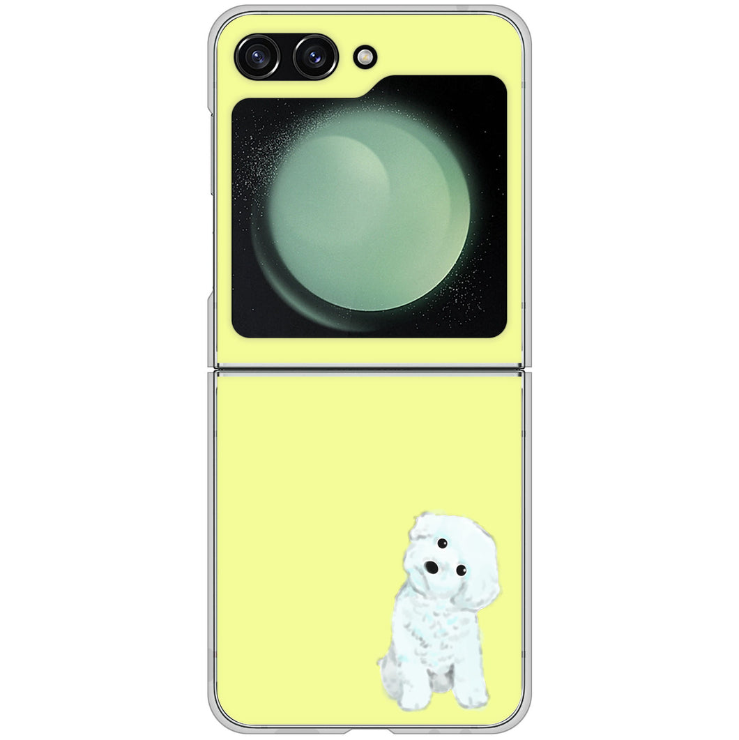 Galaxy Z Flip5 SCG23 au 高画質仕上げ 背面印刷 ハードケーストイプードルホワイト