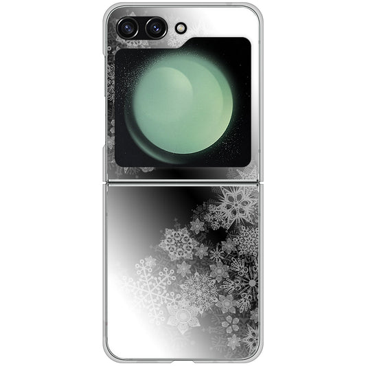 Galaxy Z Flip5 SCG23 au 高画質仕上げ 背面印刷 ハードケース 【YJ340 モノトーン 雪の結晶 】