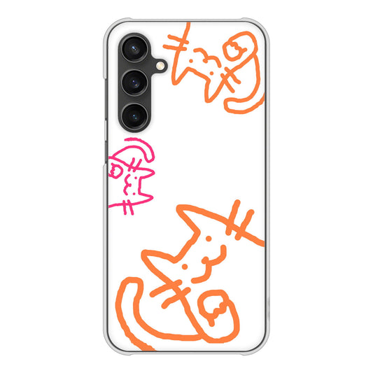Galaxy S23 FE SCG24 au 高画質仕上げ 背面印刷 ハードケース 【1098 手まねきする3匹のネコ】