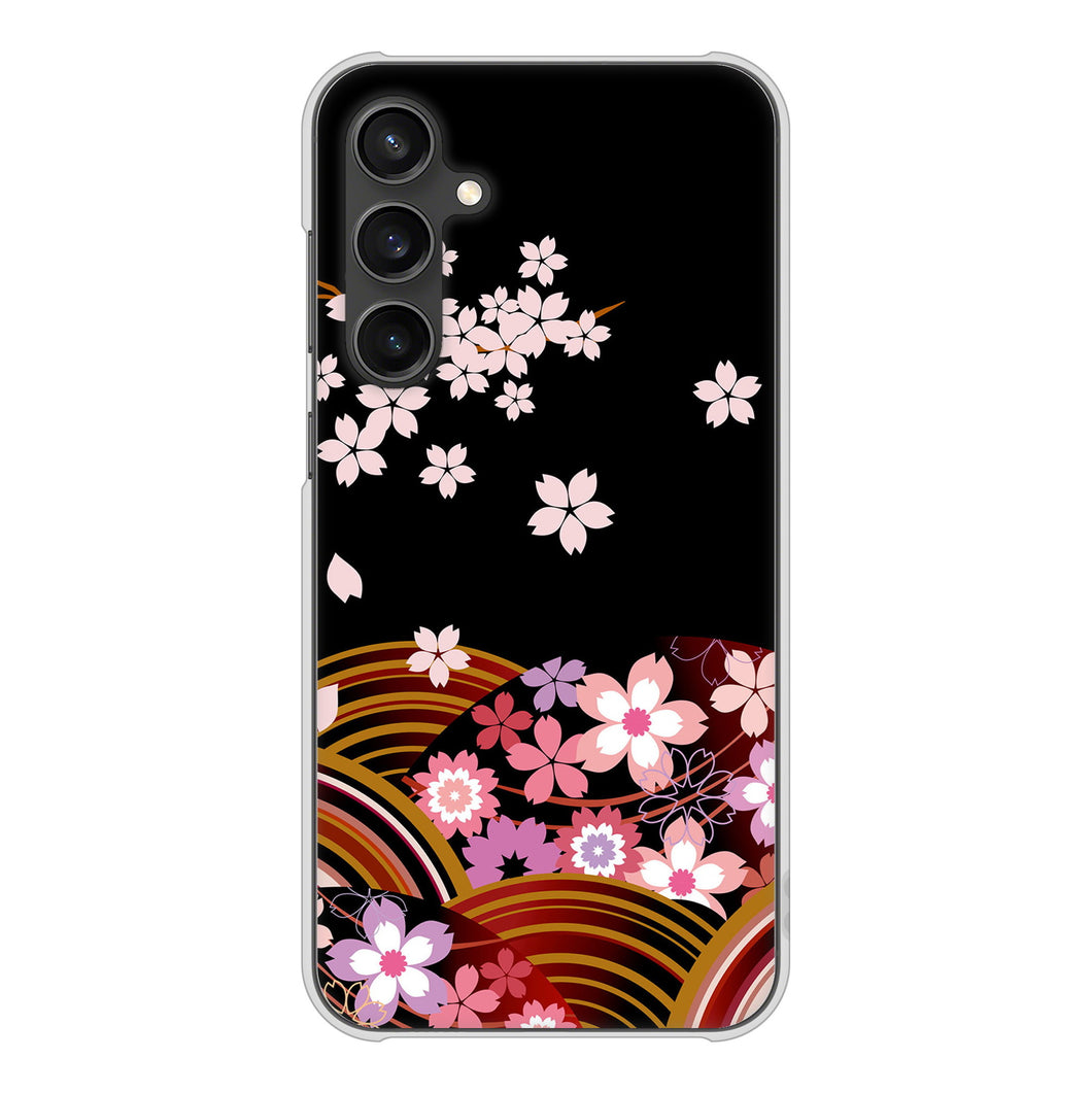 Galaxy S23 FE SCG24 au 高画質仕上げ 背面印刷 ハードケース 【1237 和柄&筆文字・夜桜の宴】