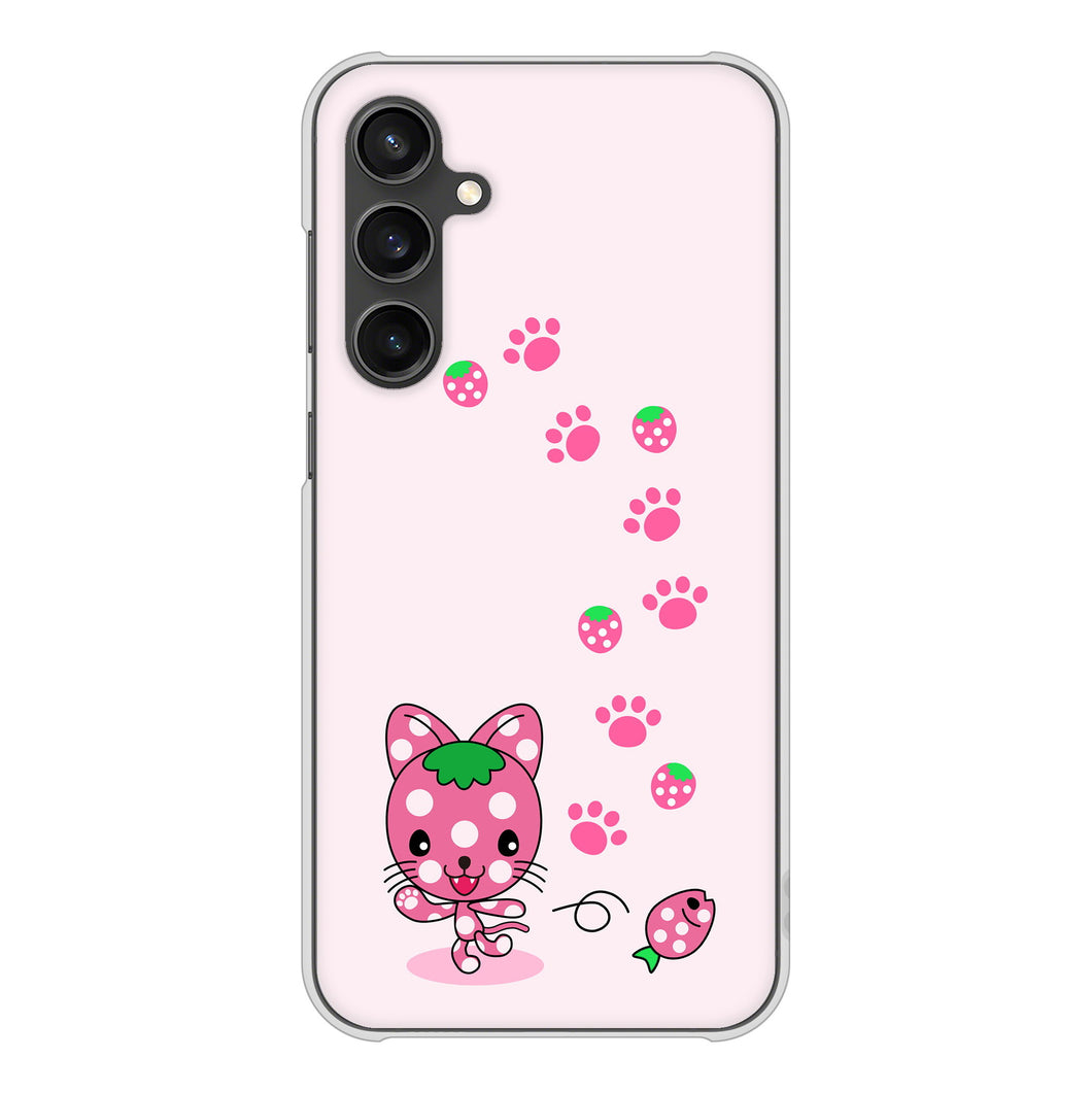 Galaxy S23 FE SCG24 au 高画質仕上げ 背面印刷 ハードケースむかいあぐる イチゴ猫のにゃんベリー