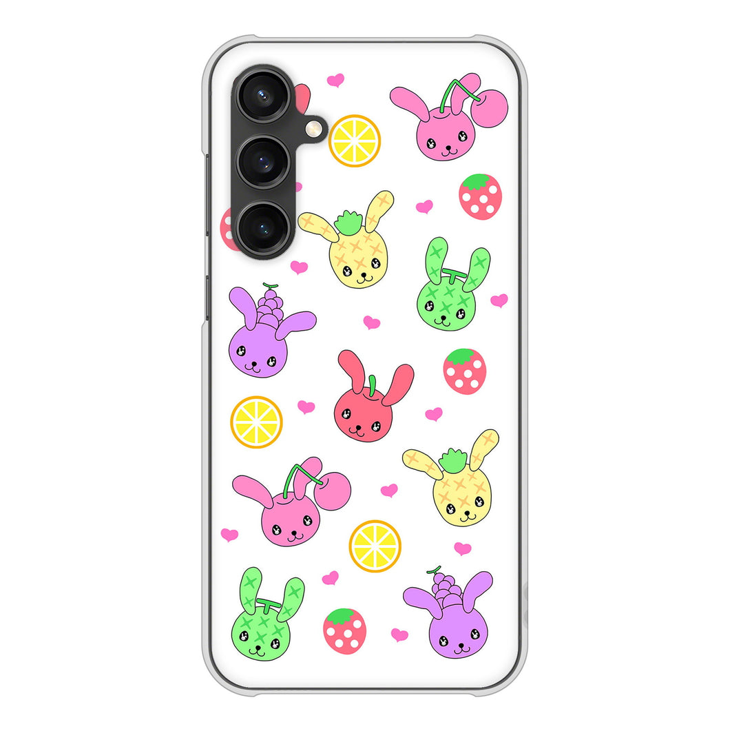 Galaxy S23 FE SCG24 au 高画質仕上げ 背面印刷 ハードケースむかいあぐる フルーツうさぎのブルーラビッツ
