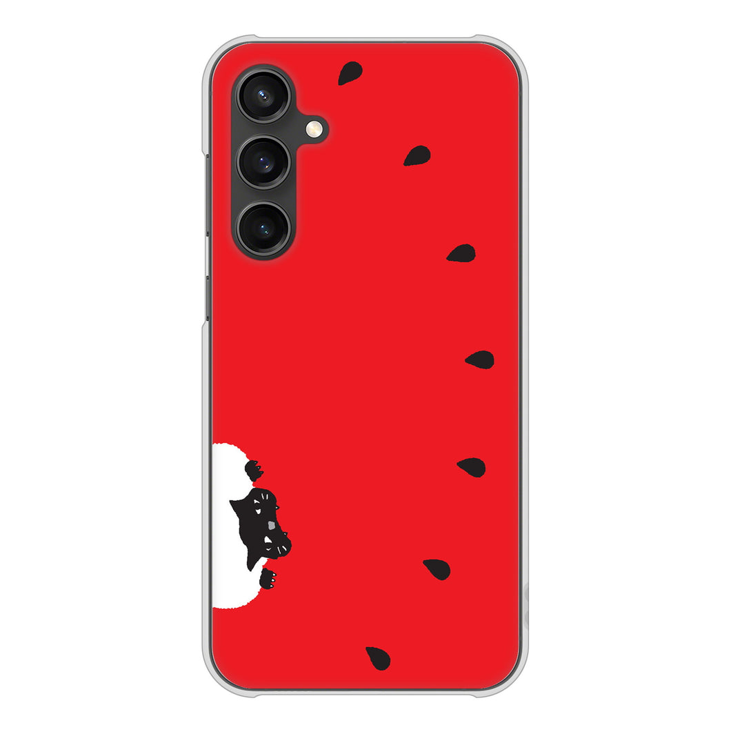 Galaxy S23 FE SCG24 au 高画質仕上げ 背面印刷 ハードケースすいかをかじるネコ