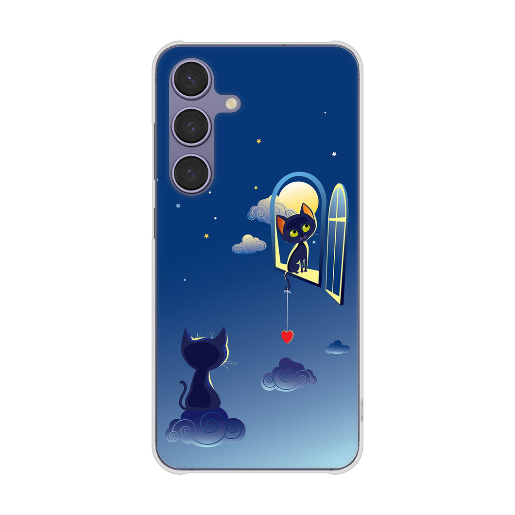 Galaxy S24 SCG25 au 高画質仕上げ 背面印刷 ハードケース夜とネコ