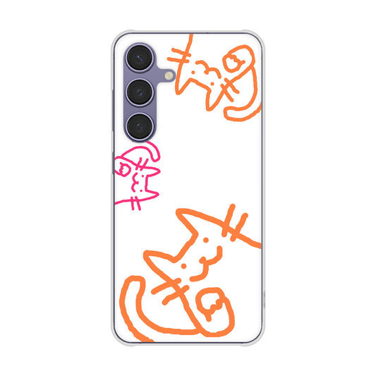 Galaxy S24 SCG25 au 高画質仕上げ 背面印刷 ハードケース 【1098 手まねきする3匹のネコ】