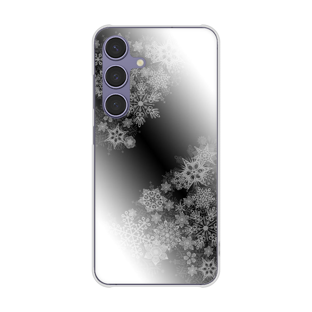 Galaxy S24 SCG25 au 高画質仕上げ 背面印刷 ハードケース 【YJ340 モノトーン 雪の結晶 】