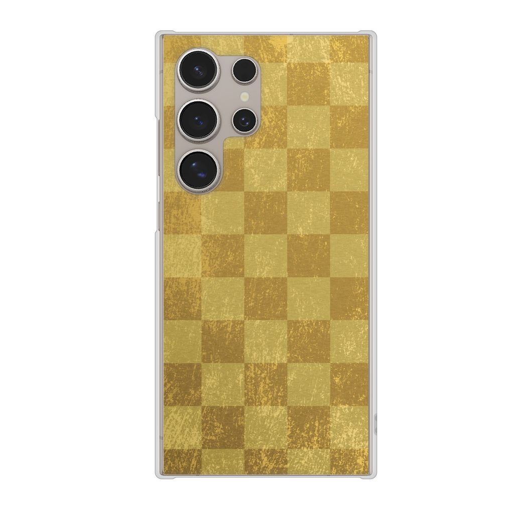 Galaxy S24 Ultra SCG26 au 高画質仕上げ 背面印刷 ハードケース 【619 市松模様-金(骨董風に傷んだイメージ)】