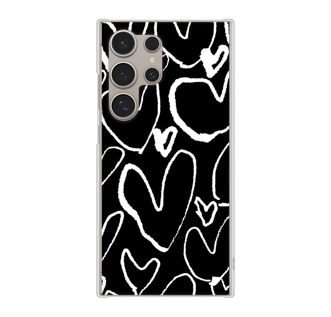 Galaxy S24 Ultra SCG26 au 高画質仕上げ 背面印刷 ハードケース 【1124 ハート BK&WH】