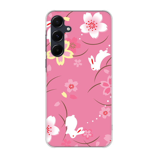 Galaxy A55 5G SCG27 au 高画質仕上げ 背面印刷 ハードケース 【149 桜と白うさぎ】