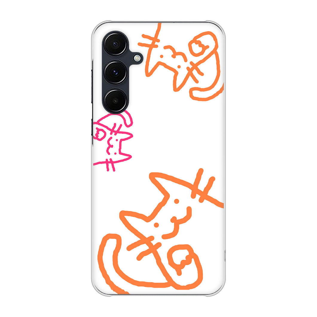 Galaxy A55 5G SCG27 au 高画質仕上げ 背面印刷 ハードケース 【1098 手まねきする3匹のネコ】