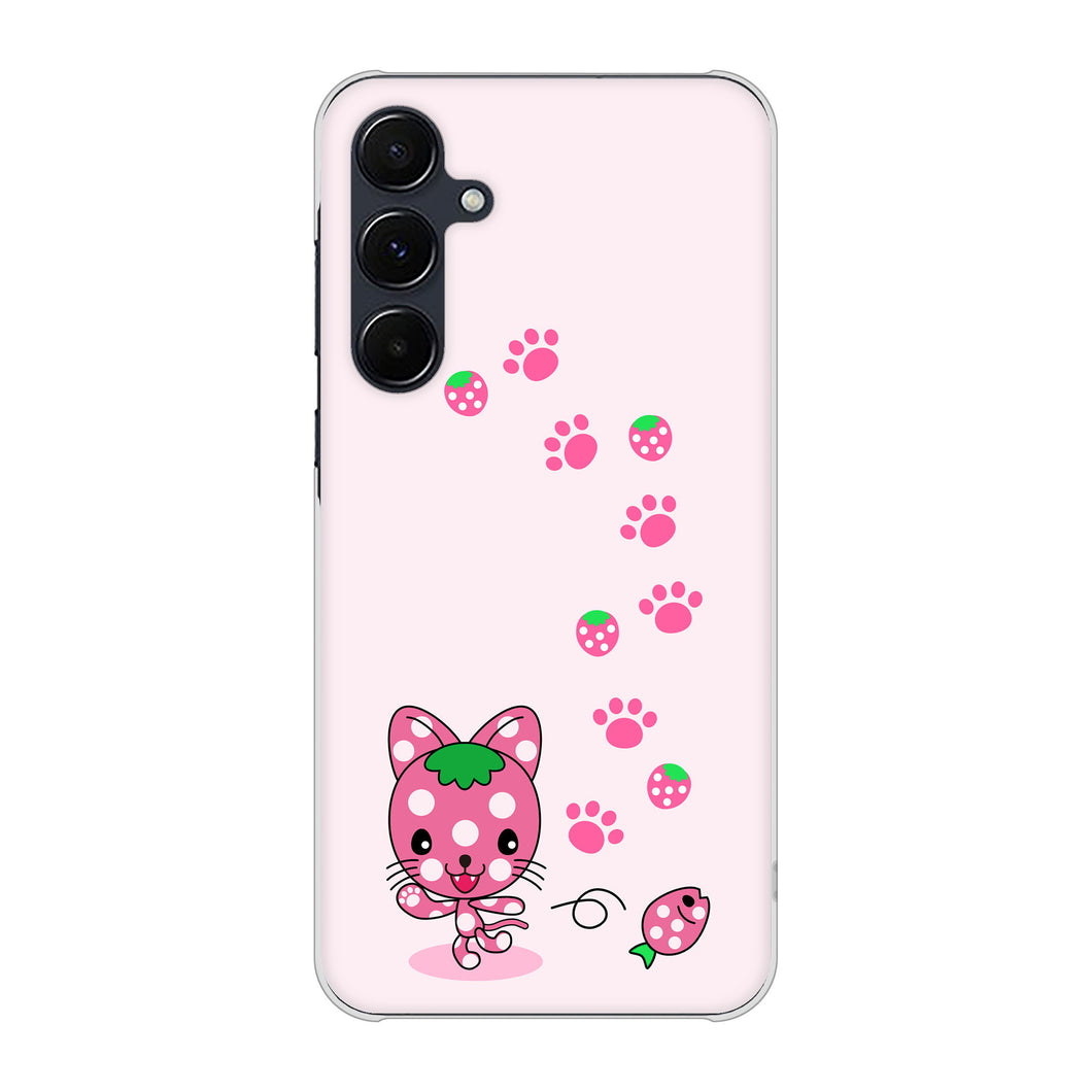Galaxy A55 5G SCG27 au 高画質仕上げ 背面印刷 ハードケースむかいあぐる イチゴ猫のにゃんベリー