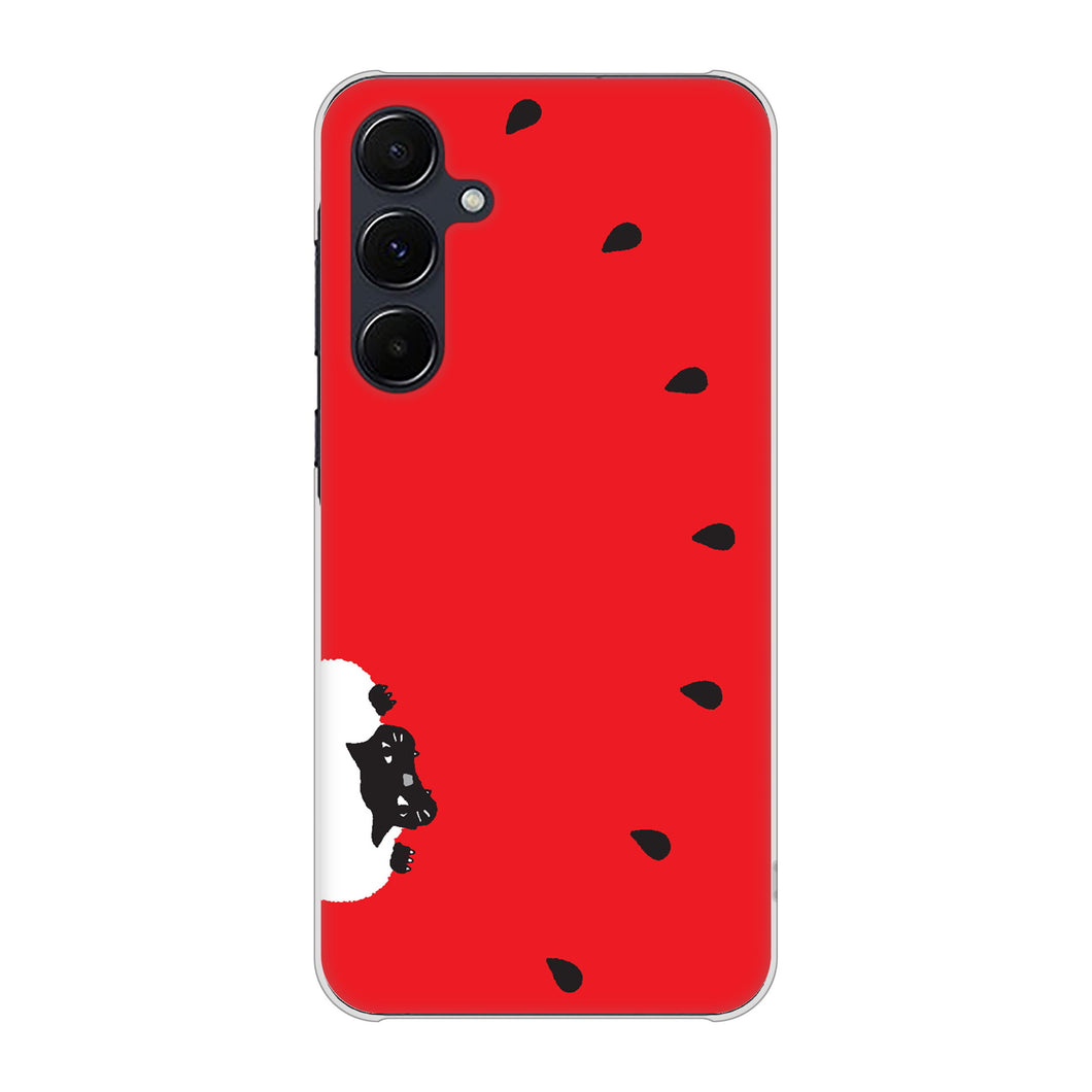 Galaxy A55 5G SCG27 au 高画質仕上げ 背面印刷 ハードケースすいかをかじるネコ